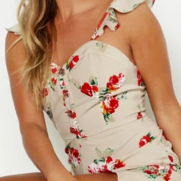 Nwt- Boohoo-Floral Sweetheart Ruffle Hem Shift Dress - Picture 14 of 15